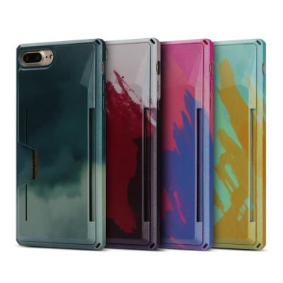 China 2021 Anti-fall With Card Holder Slot PU+PC Back Case With Stand Case For iPhone SE 202 /7/8 PLUS Color Painting Phone Case for sale