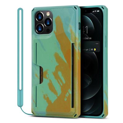 China 2021 Anti-fall With Card Holder Slot PU+PC Back Case With Stand Case For iPhone 12mini /12 /12Pro/12Pro Max Color Painting Phone Case for sale