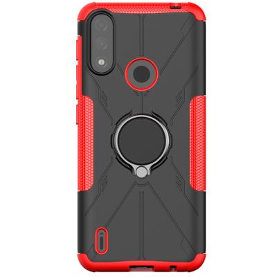 China Phone Shockproof Case PC TPU Back Cover Rugged Hard Case For Moto e7 Power Shockproof Car Magnetic Ring Back Cover Stand Holder for sale