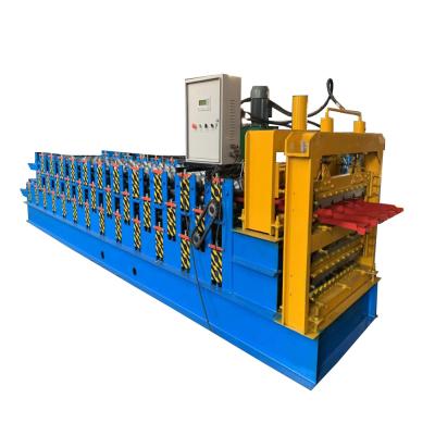 China Hotels Glazed Trapezoidal Roof Panel Machine Three Layer Roofing Sheet Roll Forming Machine for sale