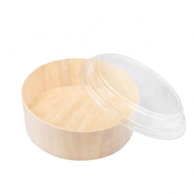 China Wooden Round Noodle Serving Disposable Takeout Box Ramen Rice Soup Cup Salad Bowl Disposable Packaging for sale