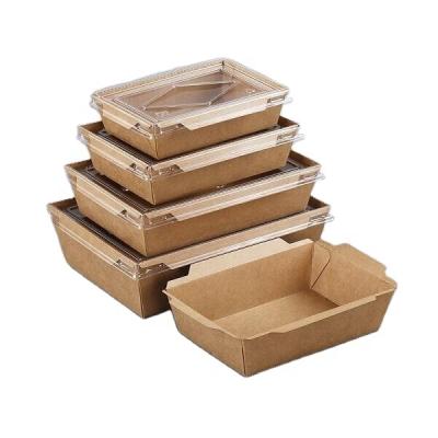 China Disposable Compostable Takeout Container Fruit Packing Box Packaging Paper Salad Box With PET Lid for sale