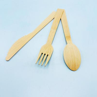 China Bamboo Cutlery Set 170 Mm 3pcs 100% Eco-Friendly Disposable Wholesale Disposable Fork Natural Spoon Knife Handle for sale