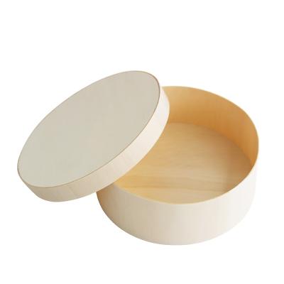 China Round 6inch Wooden Disposable Boxes Disposable Cheese Box Veneer Cake Packaging Boxes for sale