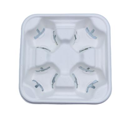 China Wholesale Eco-friendly Compostable Biodegradable Sugarcane Bagasse Biodegradable Cup Holder With 4 Holes Packaging for sale