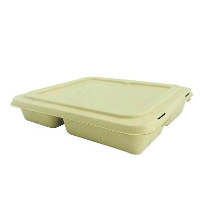 China Biodegradable Disposable Take Out 4 Compartment Microwavable Tray Takeout Bagasse Take Out Food Containers Set With Cover for sale