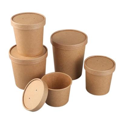 China Eco - Friendly Disposable Paper Cup Custom Soup Bowl With Lid / Kraft Paper Cover For Caterer And Restaurant for sale