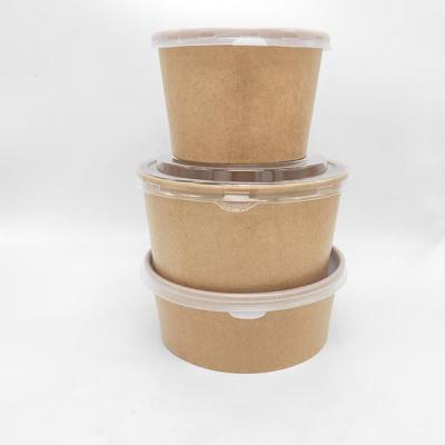 China waterproof & Wholesale Compostable Oil Proof Kraft Paper Salad Bowl With Lid Take Away Kraft Paper Food Container for sale