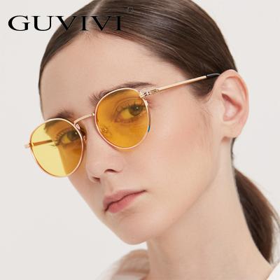 China Newest fashion sunglasses luxury diamond fashion meta meta GUVIVI crystal sunglasses round retro metal sunglasses women 2020 transparent movie sunglasses men new ocean colors for sale