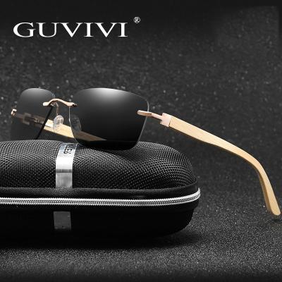 China 2019 Square Glasses Frames GUVIVI Sunglasses Fashion Rimless Wood Glasse Temple for sale