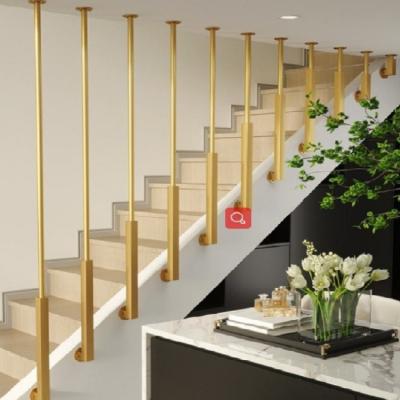 China Aluminum Metal Stair Railing Gold Tubular Steel Railings Design Customizable for sale