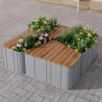 China Customized Size Park Metal Bench With Planter Outdoor Contemporary Garden Bench for sale