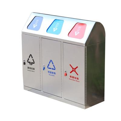 China Stainless Steel Trash Bin Top Open Outdoor Metal Sorting Trash Bin for sale