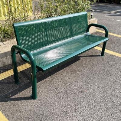 China Outdoor Patio Green Metal Bench 3 Seater Steel Benches For Waiting Area for sale