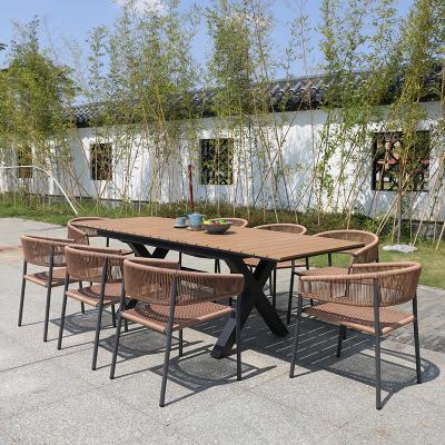 China New Design Plastic Wood Table And Chair Set Waterproof Flexible Combination Table Bench Set for sale