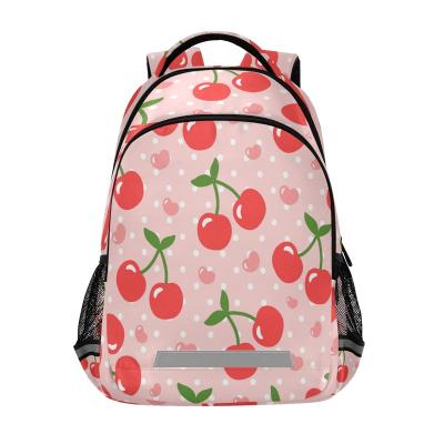 China Hot Sales Waterproof Cherry Print Student Backpack Book Bag Kids School Bags With Reflective Stripes for sale