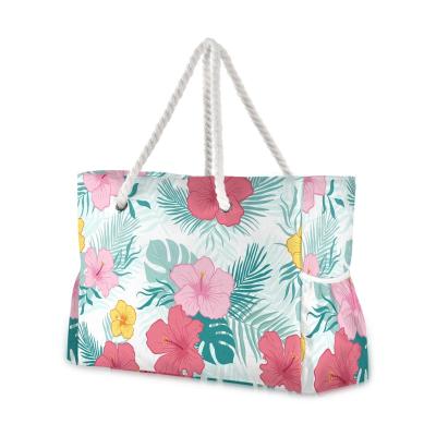 China 100% Eco-Friendly Custom Floral Printing Business Week Tote Bag Handbags Beach Waterproof Utility Bags For Women for sale