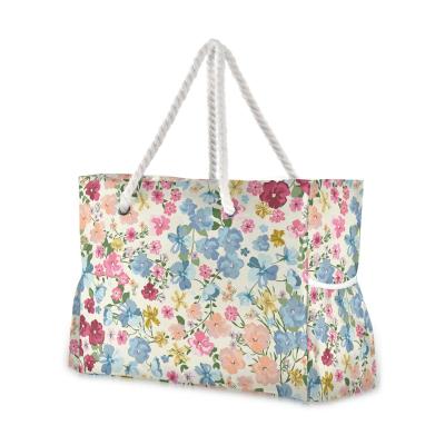 China 100% Eco-friendly Designer Fashion Beach Bag Floral Print Luxury Handbags Waterproof Tote Beach Bags For Ladies for sale