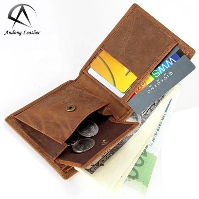 China Andong Factory RFID Genuine Cowhide Leather Wallet For Men RFID Blocking Retro Grazy Horse Leather Fashion Card Clip Holder for sale