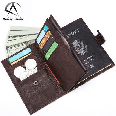 China Andong Factory RFID Genuine Cowhide Leather Passport Bag Wallet For Men RFID Blocking Cool Top Layer Cowhide Wallets Thrifold Man for sale