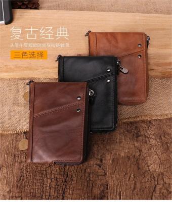 China New Fashion RFID For Men's Genuine Cow Ant-RFID Shorts Wallet Purse Leather Card Cut Multifunctional Business Casual Retro Purse for sale