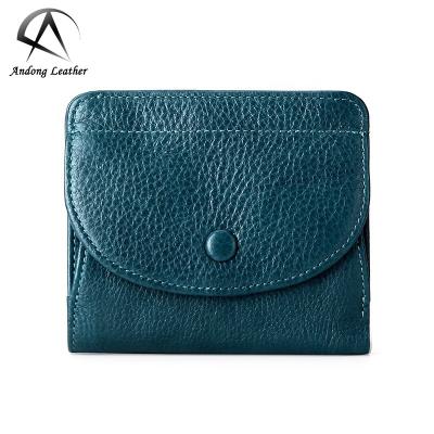 China Andong RFID Shorts Wallet Purse For Girls Women Small Genuine Leather Fashion Cow Coin Pocekt Card Clip Purses for sale