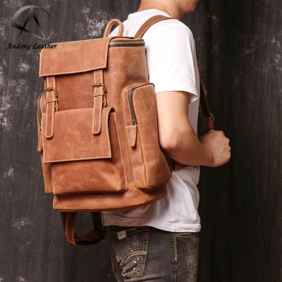 China Anti-theft backpack for man real genuine cow leather backpack large capacity travel bag vintage fashion men retro for sale