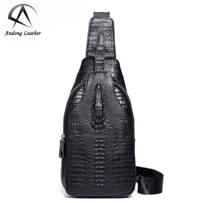 China Andong GENUINE LEATHER Shoulder Chest Bag For Men Genuine Cow Leather Crocodile Pattern Cross - Body Sling Bags Cool Travel for sale