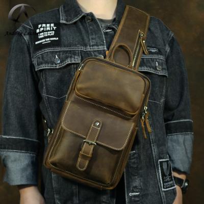 China GENUINE GENUINE LEATHER Cow Leather Men Retro Crazy Horse Leather Chest Bag Cross - Body Shoulder Bags Whip Sling Male Bags for sale