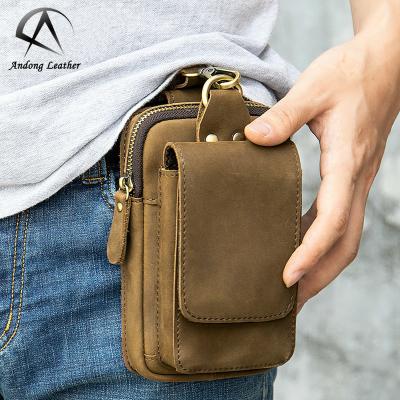 China Andong Undeformed Leather Waist Bags Chest Vintage Genuine Leather Men's Belt Bag Men's Watherproof Phone Fanny Man Brand Small Purse for sale