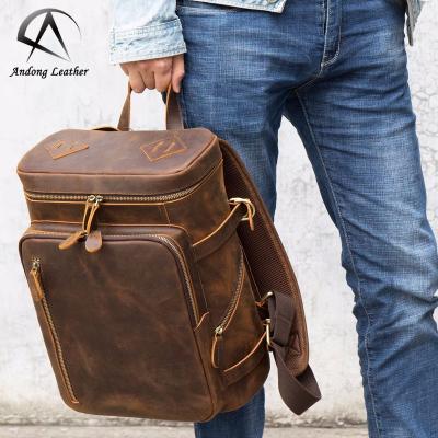 China Andong New Anti-theft Leather Backpack for Men Retro Genuine Leather Business Cow Handbag Large Capacity Laptop Shoulder Bag for sale