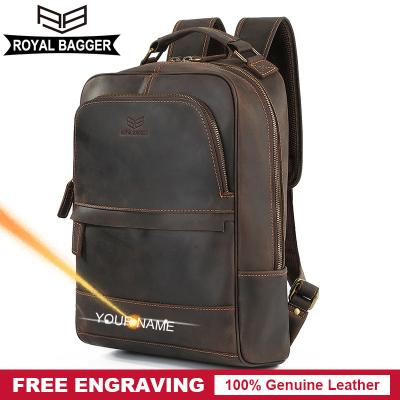 China 15.6 Inch Laptop Backpacks Water Resistant Royal Bagger For Man Male Crazy Horse Shoulder Bag Cowhide Leather Male Genuine Leather Backpack Retro Backpacks for sale