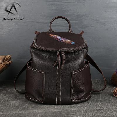 China Andong Anti-theft Leather Backpack New Genuine Leather Fashion Retro Women's Ladies Cow Shoulder Bag Large Capacity Girl's Handbag for sale