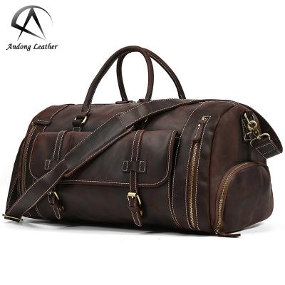 China Crazy Horse Retro GENUINE LEATHER Travel Bag Men Large Capacity Luggage Bags With Shoes Pocket Handbag Shoulder Messenger Bag Duffel for sale