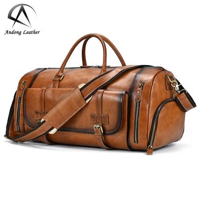 China European Vintage Men's Genuine Leather Handbags Shape Color Rubbed Top Layer Duffel Leather Duffel Bags Large Capacity Gym Bag for sale