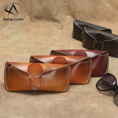 China Genuine cowhide Andong leather handmade sunglasses retro case top layer cowhide drawstring glasses pocket vegetable tanned buckle bag cowhide leather for sale