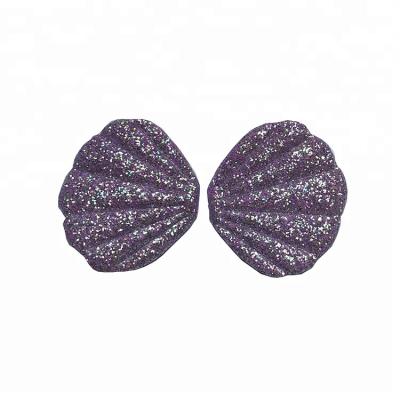 China Purple Shiny 3D Glitter Sparkle Shell Shape Padded Patch Applique For Clothing for sale