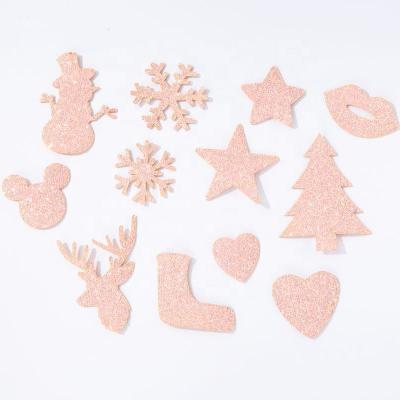 China Hot Selling Die Cut Fabric Patch Viable For Apparel Christmas Pattern Patterns Heart Star Elk Snowman Stick On Pink Glitter Stickers for sale