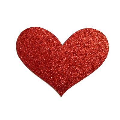 China Durable PU Heat Transfer Vinyl Leather Die Cut Iron On Red Heart Glitter Patch for sale