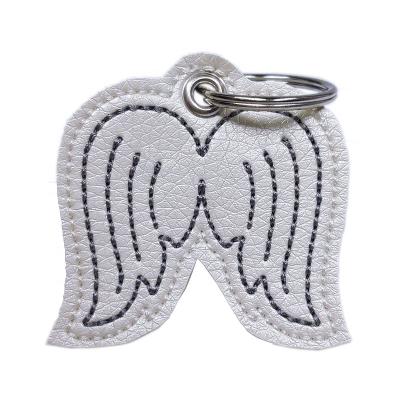 China Wholesale Eco-Friendly Promotion Custom 3D Embroidered White Angel Wings Logo PU Leather Key Chain and Keychain for sale