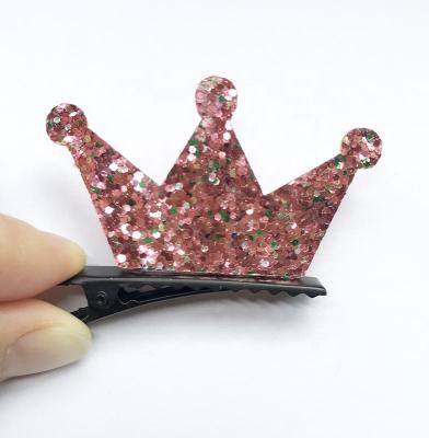 China Girls' Hair Promotion Hair Accessory Glitter Princess Crown Handmade Hair Clips Fashion Accessories for sale