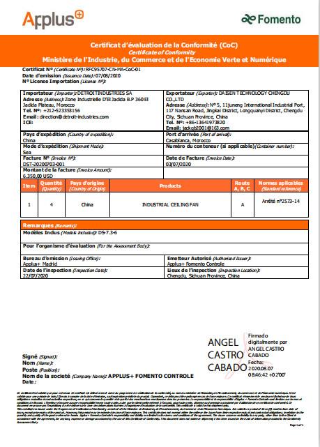 COC certificate - Sichuan Junyi Industrial Equipment Co.,ltd