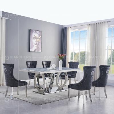 China Dining Room Furniture 8 Seater Italian Modern Home Table Rectangular Marble Dining Tables And Chairs Sets Stainless Steel for sale