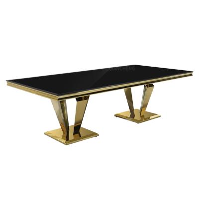 China Long Stable Space Saving Large Frame Stainless Steel Marble Top Dining Table for sale