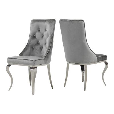 China Factory Price Hotel Convertible Stainless Steel Foot Velvet Fabric European Luxury Upholstered Gray Chair for sale