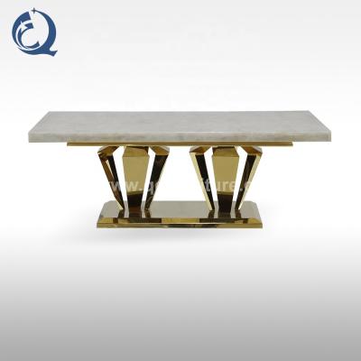 China Factory Wholesale Rectangular Marble Gold Stainless Steel Leg White And Metal Stable Square Coffee Table for sale