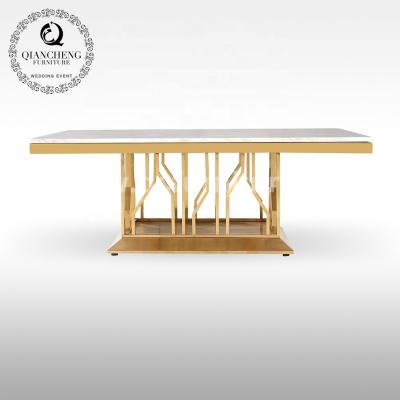 China Factory Wholesale Luxury Modern Marble Stable White And Gold Metal Set Square Coffee Table for sale