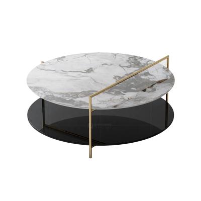 China Stable Gold Round Luxury Black Marble Metal Set New Showcasing Top Coffee Table for sale