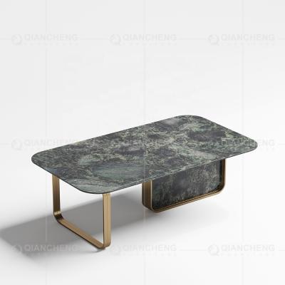 China Stable Brand New Rectangular Modern Stainless Steel Legs Marble and Gold Coffee Table for sale