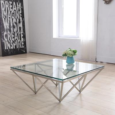 China Stainless Steel Stable Base Furniture Living Room Modern Design Clear Glass Coffee Table for sale